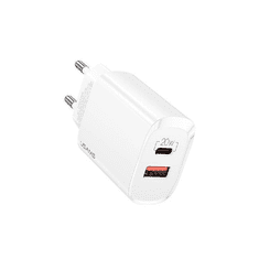 USAMS T35 Prémium Hálózati USB+USB-C töltő - Fehér (5V / 3A) (USA000815)