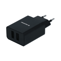 SWISSTEN 22054000 2x USB Type-A Smart IC Hálózati töltő + 1.2m USB Type-C kábel - Fekete (5V / 2.1A) (SW-SET-2X2.1AWCUC-BK)
