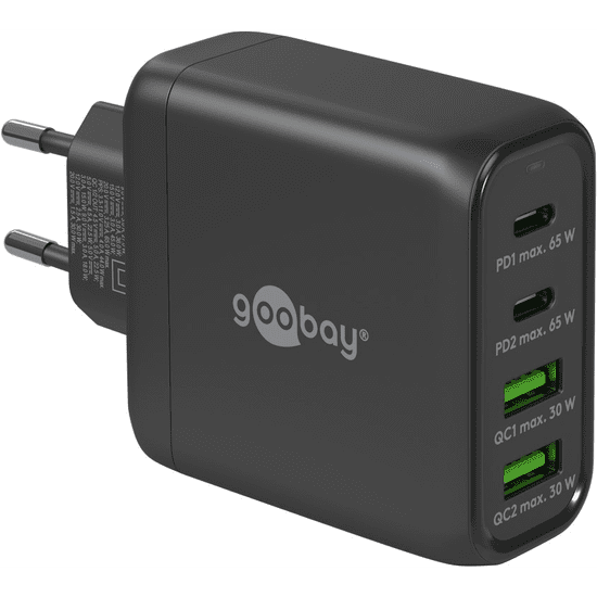 Goobay 64817 2x USB-A / 2x USB-C Hálózati töltő - Fekete (65W) (64817)