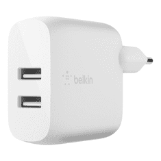 Belkin Hálózati 2xUSB-A töltő 24W + USB-A - USB-C töltőkábel 1m - Fehér (WCE001VF1MWH)