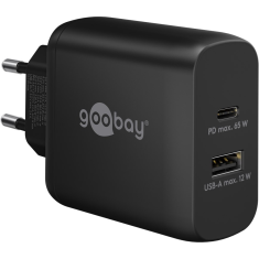 Goobay 65409 1x USB Type-C / 1x USB Type-A Hálózati töltő - Fekete (65W) (65409)