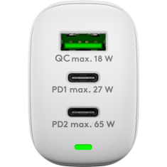 Goobay 65408 PD GaN USB-A / 2x USB-C Hálózati töltő - Fehér (65W) (65408)