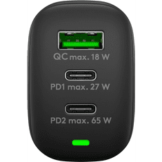Goobay 65407 PD GaN USB-A / 2x USB-C Hálózati töltő - Fekete (65W) (65407)