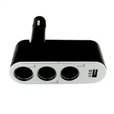 Delight 55049 Szivargyújtó elosztó: 3 aljzat + USB töltő 70W Fekete/Ezüst (55049)