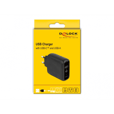 DELOCK 41455 USB-C / USB-A Hálózati töltő - Fekete (5V / 3A) (41455)