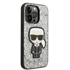 Karl Lagerfeld Glitter Flakes Ikonik Apple iPhone 14 Pro Szilikon Tok - Ezüst (KLHCP14LGFKPG)