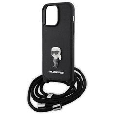 Karl Lagerfeld Crossbody Saffiano Monogram Metal Pin Apple iPhone 15 Pro Max Tok - Fekete (KLHCP15XSASKNPSK)