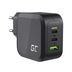 Green Cell PowerGaN Hálózati USB-C / USB-A töltő - Fekete (65W) (CHARGC08)