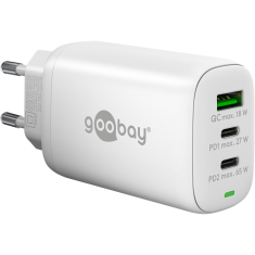 Goobay 65408 PD GaN USB-A / 2x USB-C Hálózati töltő - Fehér (65W) (65408)