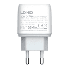 LDNIO A2424C USB-C / USB-A Hálózati töltő + Lightning kábel - Fehér (20W) (A2424C TYPE C TO LIG)