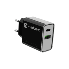 Natec Ribera NUC-2062 USB-C / USB-A Hálózati töltő - Fekete (20W) (NUC-2062)