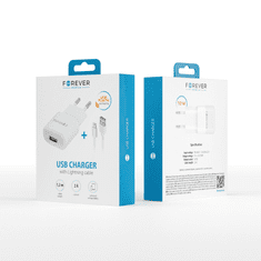Forever TC-01 USB-A Hálózati töltő + Lightning kábel - Fehér (5V / 2A) (GSM032679)
