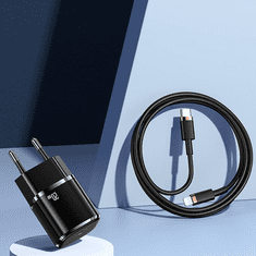 USAMS T36 Prémium Hálózati USB-C töltő (5V / 3A) + Lightning kábel Fekete (USA000843)