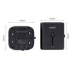 Aukey PA-TA01 Utazó hálózati 2xUSB + USB-C töltő 7.8A Fekete (PA-TA01)