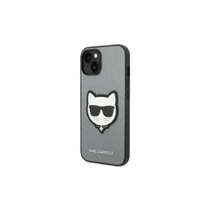 Karl Lagerfeld Saffiano Choupette Head Patch Apple iPhone 14 Pro Szilikon Tok - Ezüst (KLHCP14LSAPCHG)