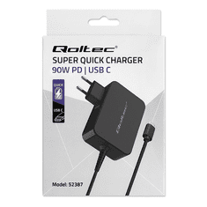 Qoltec 52387 USB-C Hálózati töltő - Fekete (20V / 4.5A) (52387)