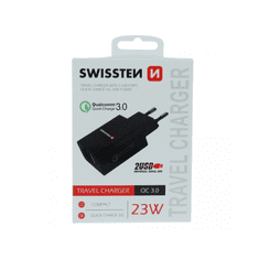 SWISSTEN 22060200 2x USB Type-A Hálózati töltő - Fekete (23W) (SW-T-23W-QC30-BK)