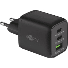 Goobay 64753 2x USB-C / USB-A Hálózati töltő - Fekete (65W) (64753)