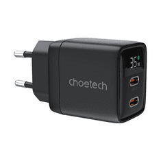 Choetech PD6051 2x USB-C Hálózati töltő - Fekete (35W) (PD6051)