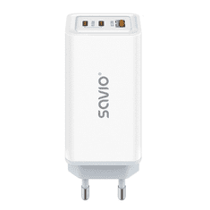 SAVIO LA-07 GaN 2x USB-C / USB-A Hálózati töltő - Fehér (65W) (LA-07)