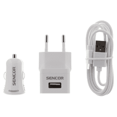 SENCOR SCO 515-000WH Micro-USB / USB-A Hálózati + Autós töltő szett - Fehér (5V / 1A) (SCO 515-000WH)