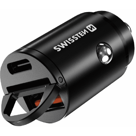SWISSTEN USB-A 3.0 / USB-C Autós töltő - Fekete (30W) (20111770)