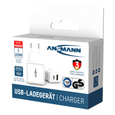 Ansmann Home Charger HC218PD Hálózati USB-A / USB-C töltő adapter - Fehér (20W) (1001-0111)