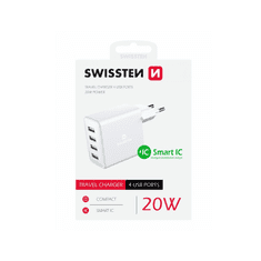 SWISSTEN 22053100 4x USB Type-A Smart IC Hálózati töltő - Fehér (20W) (22053100)