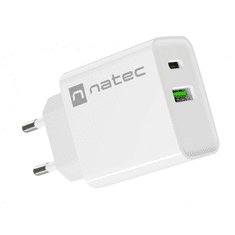 Natec Ribera NUC-2061 USB-C / USB-A Hálózati töltő - Fehér (20W) (NUC-2061)