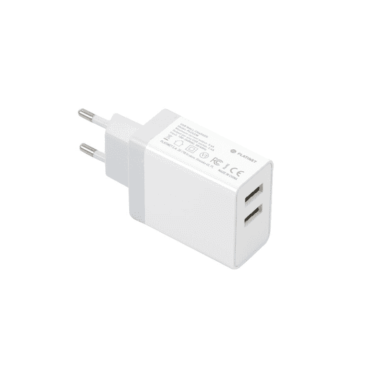 Platinet Hálózati 2xUSB töltő 6.8A + USB apa - microUSB apa töltőkábel 1m - Fehér (PLCU2W)