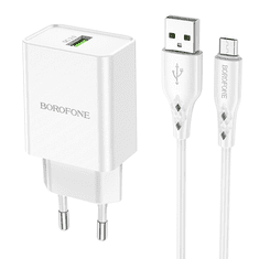 Borofone BN5 USB-A / Micro-USB Hálózati töltő - Fehér (18W) (BRBN530WH)