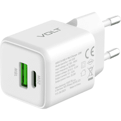 Yenkee YAC G38 Volt GaN 1x USB Type-C / 1x USB Type-A Hálózati töltő - Fehér (20W) (YAC G38)