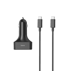 Hama FIC E3 USB-A / USB-C Autós töltő + USB-C Kábel - Fekete (65W) (200018)