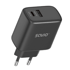 SAVIO LA-06/B USB-C / USB-A Hálózati töltő - Fekete (30W) (LA-06/B)