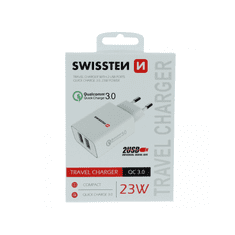 SWISSTEN 22060100 2x USB Type-A Hálózati töltő - Fehér (23W) (SW-T-23W-QC30-W)