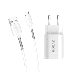 DUDAO A2EU 2x USB-A Hálózati töltő + USB-C kábel - Fehér (5V / 2.4A) (DUA2EUWHC)