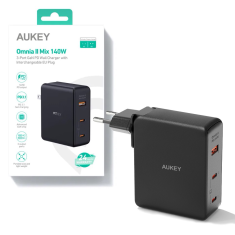 Aukey PA-B7O 2x USB-C / USB-A Hálózati utazótöltő - Fekete (140W) (PA-B7O)