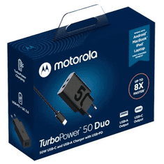 MOTOROLA TurboPower 50 Duo 1x USB Type-C / 1x USB-A Hálózati Töltő - Fekete (50W) (SJMC502)