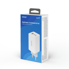 SAVIO LA-07 GaN 2x USB-C / USB-A Hálózati töltő - Fehér (65W) (LA-07)
