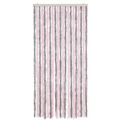 Greatstore ezüstszürke és rózsaszín zsenília rovarfüggöny 90 x 220 cm