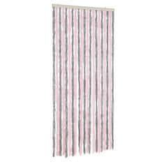Greatstore ezüstszürke és rózsaszín zsenília rovarfüggöny 100 x 230 cm