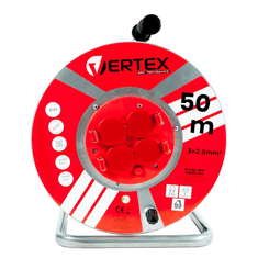 Vertex 220V Hosszabbító 4 aljzatos kábeldob 50m - Fekete/Piros (PB50METAL)