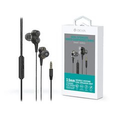 Devia univerzális sztereó felvevős fülhallgató - 3,5 mm jack - Smart Series Dual Speakers Wired Earphone - fekete (ST365171)