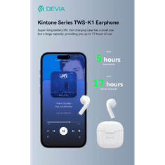 Devia TWS Bluetooth sztereó headset v5.3 + töltőtok - TWS-K1 Wireless Earphone with Charging Case - rózsaszín (ST399244)