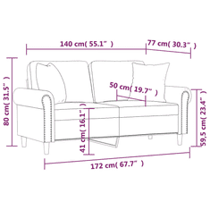 Vidaxl 2 személyes krémszínű bársony kanapé díszpárnákkal 140 cm (3200953)