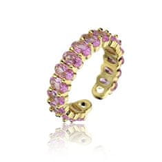 Csillogó aranyozott gyűrű rózsaszín cirkónium kövekkel Arabella Pink Ring MCR23053G