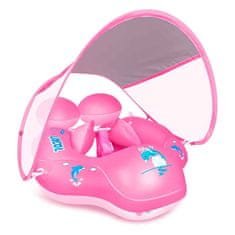 PrimePick Úszógyűrű babáknak és kisgyermekeknek baldachinnal, baba vízi gyűrű baldachinnal a nap és a hőség ellen, FloatyBaby, rózsaszín