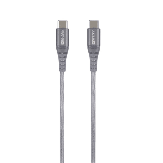Skross Steel Line USB-C apa - USB-C apa 2.0 Adat és töltőkábel - Szürke (2m) (USBC-TO-USBC-200-STEEL)
