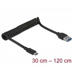 DELOCK USB-A apa - USB-C apa Spirálkábel 1.2m - Fekete (85349)