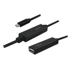 LogiLink USB 2.0 Aktív Repeater kábel USB-C - USB-A 15m - Fekete (UA0325)